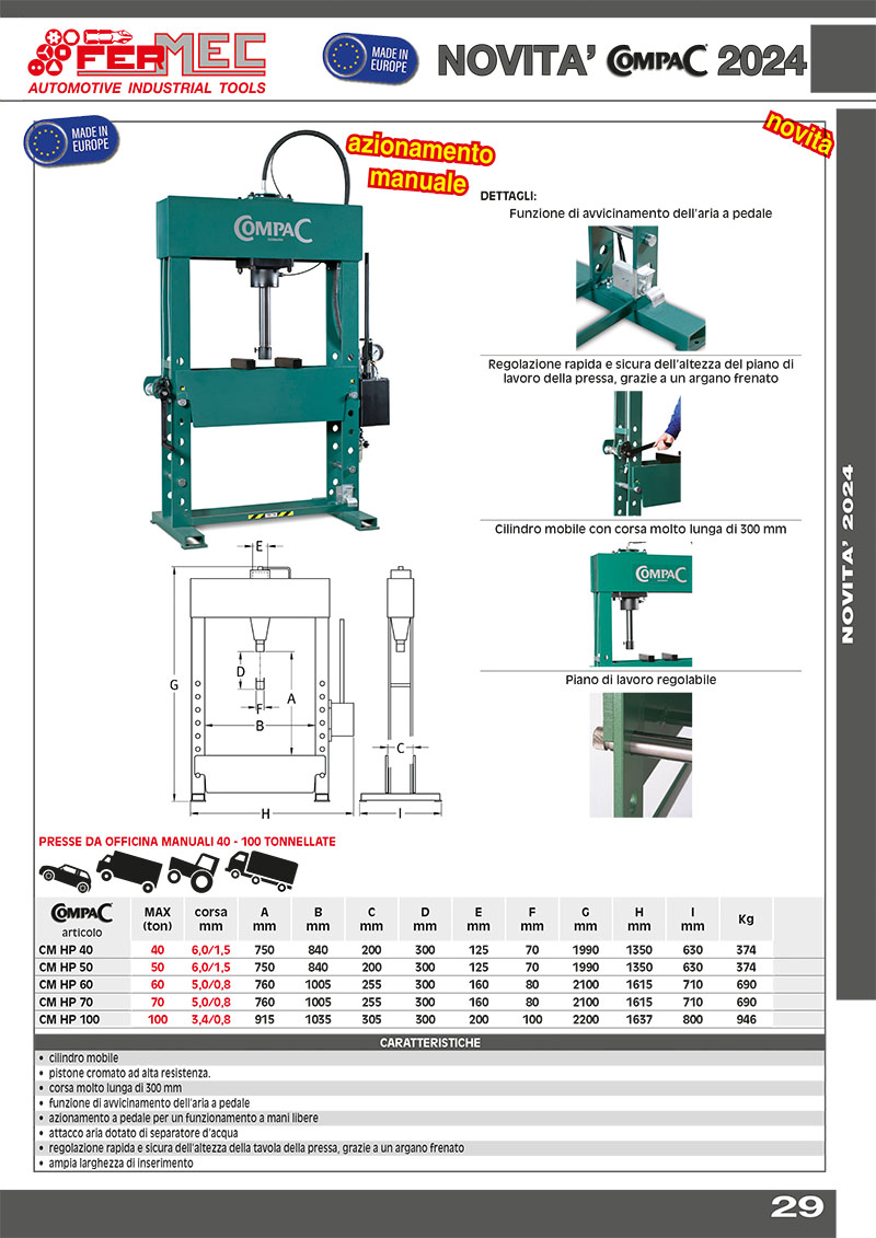 Presse da officina manuali 40 - 100 tonnellate